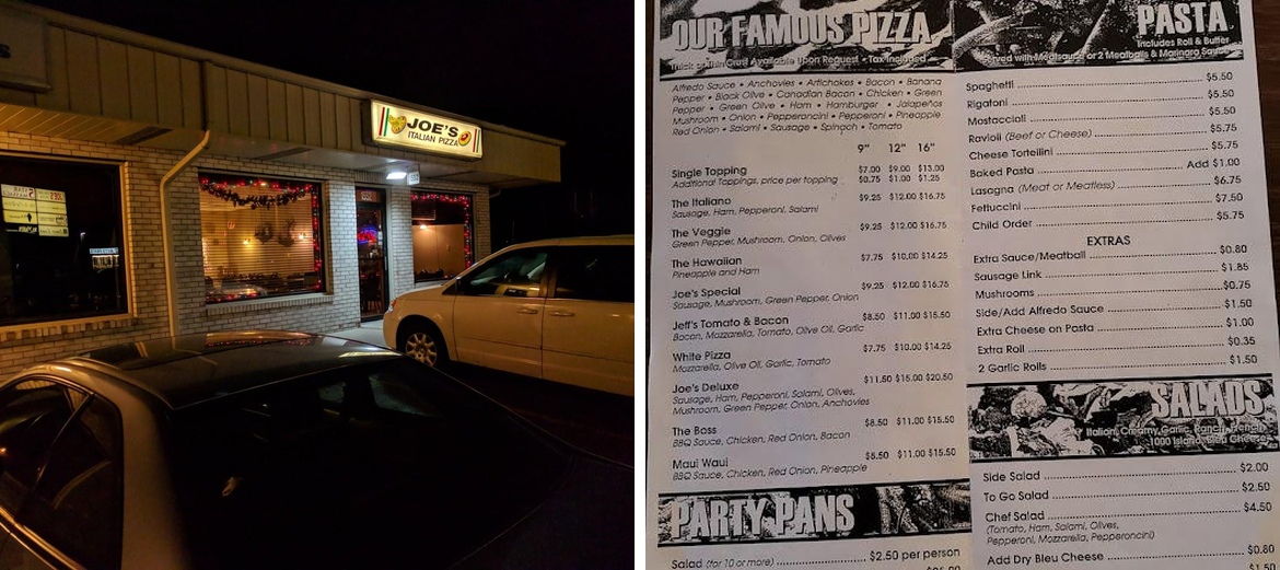 Joe's Italian Pizza in Springfield (not Lincoln) Menu